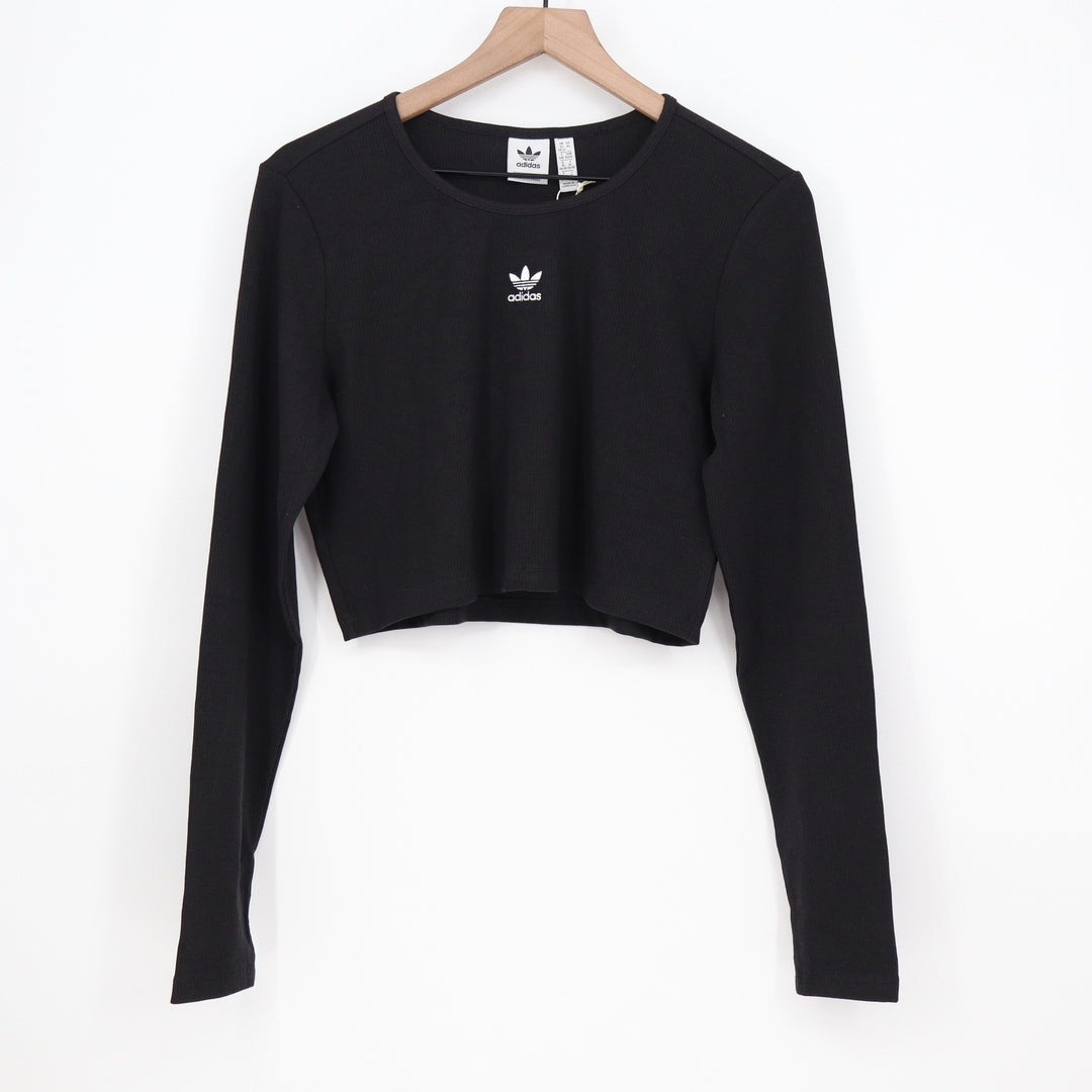 Adidas Originals Womens ESS CROP LS Ribbed Long Sleeve Crop Top Black XL