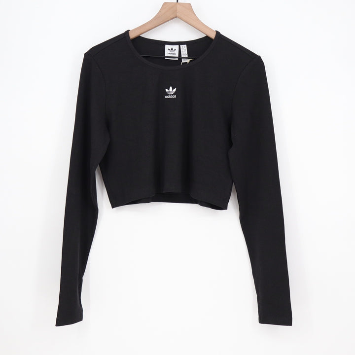 Adidas Originals Womens ESS CROP LS Ribbed Long Sleeve Crop Top Black XL