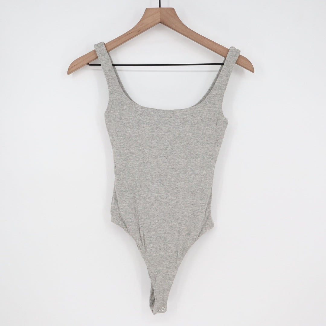 Naked Wardrobe Women's XS Heather Gray Scoop Neck Sleeveless Thong Bodysuit