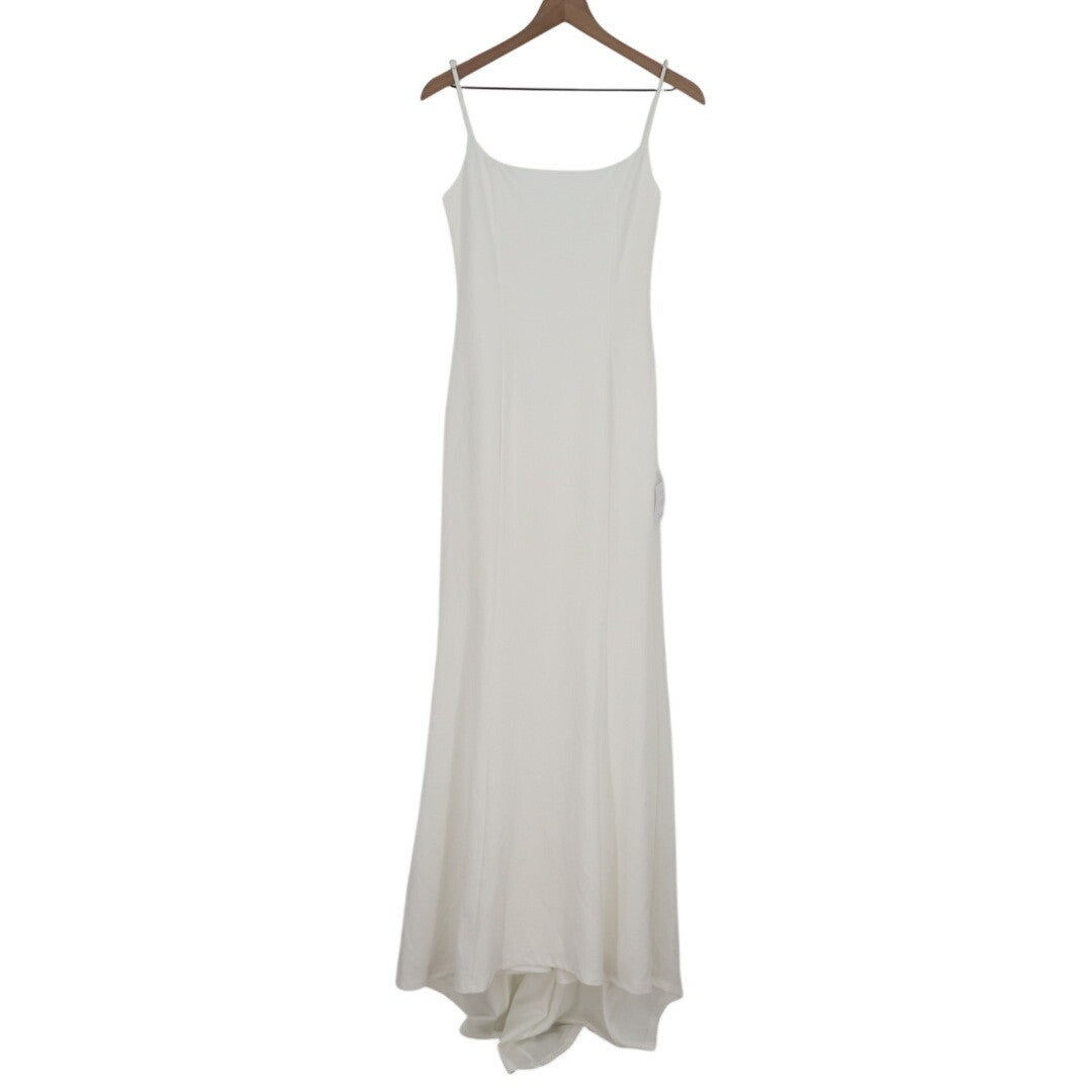 Lulus Blessed Romance Maxi Dress Womens M White Sleeveless Button Back Mermaid