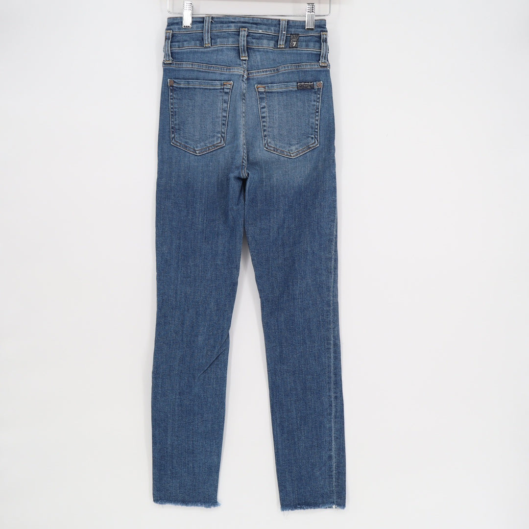 7 For All Mankind High Rise Skinny Jeans Blue Raw Hem Double Button Size 23