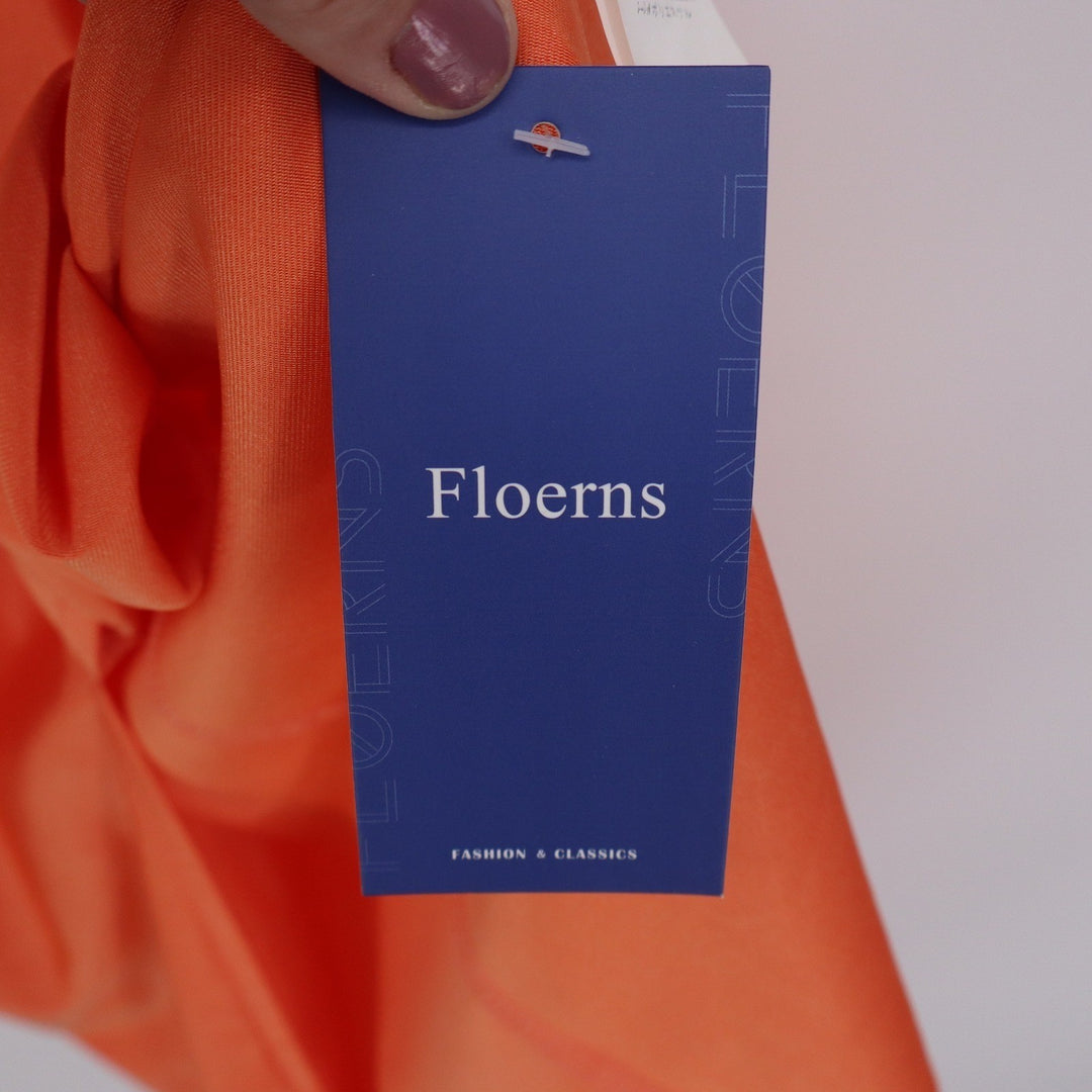 Floerns Orange Twist Front V-Neck Midi Dress Short Sleeve Large