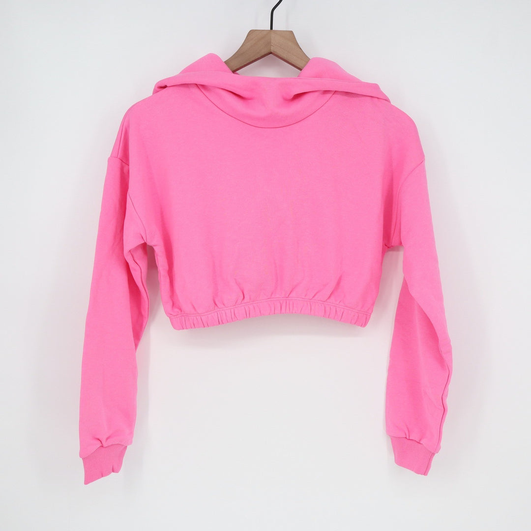Naked Wardrobe Neon Pink Cropped Hoodie Sweatshirt XS Long Sleeve