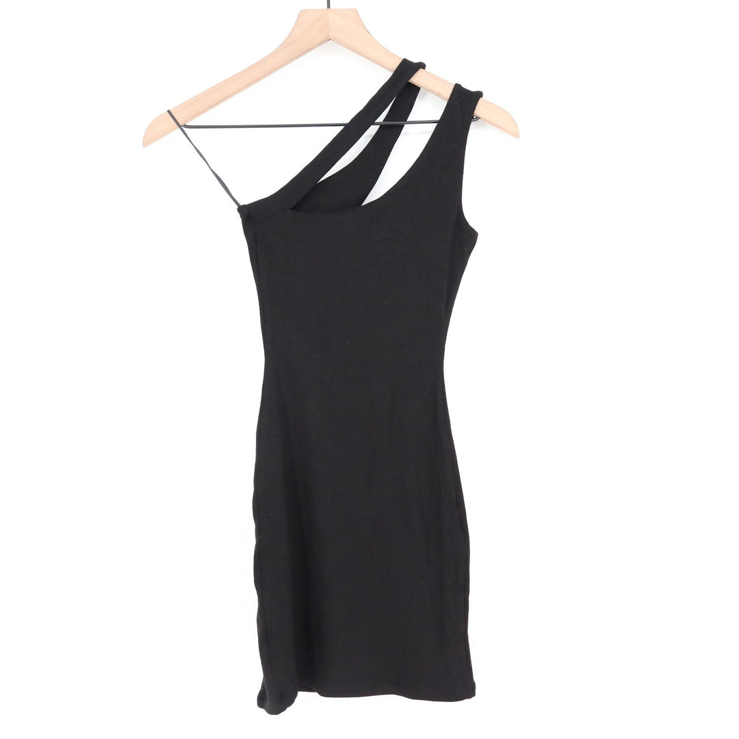 Naked Wardrobe Black One Shoulder Asymmetrical Cutout Mini Dress XL
