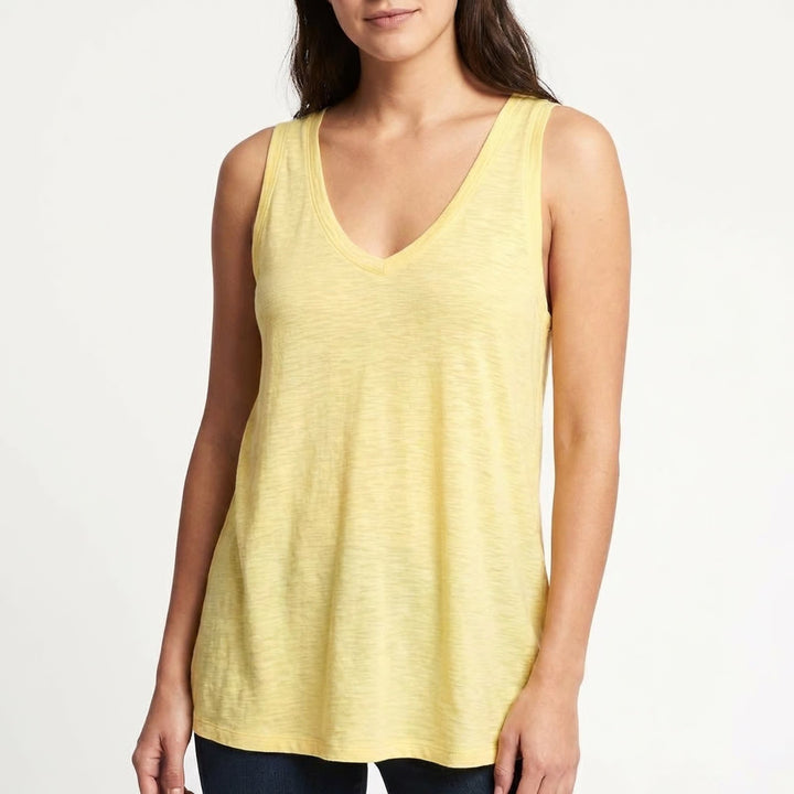 Old Navy Luxe Tank Top Womens XL Yellow Stretch Wide Strap Slub Knit Scoop Neck