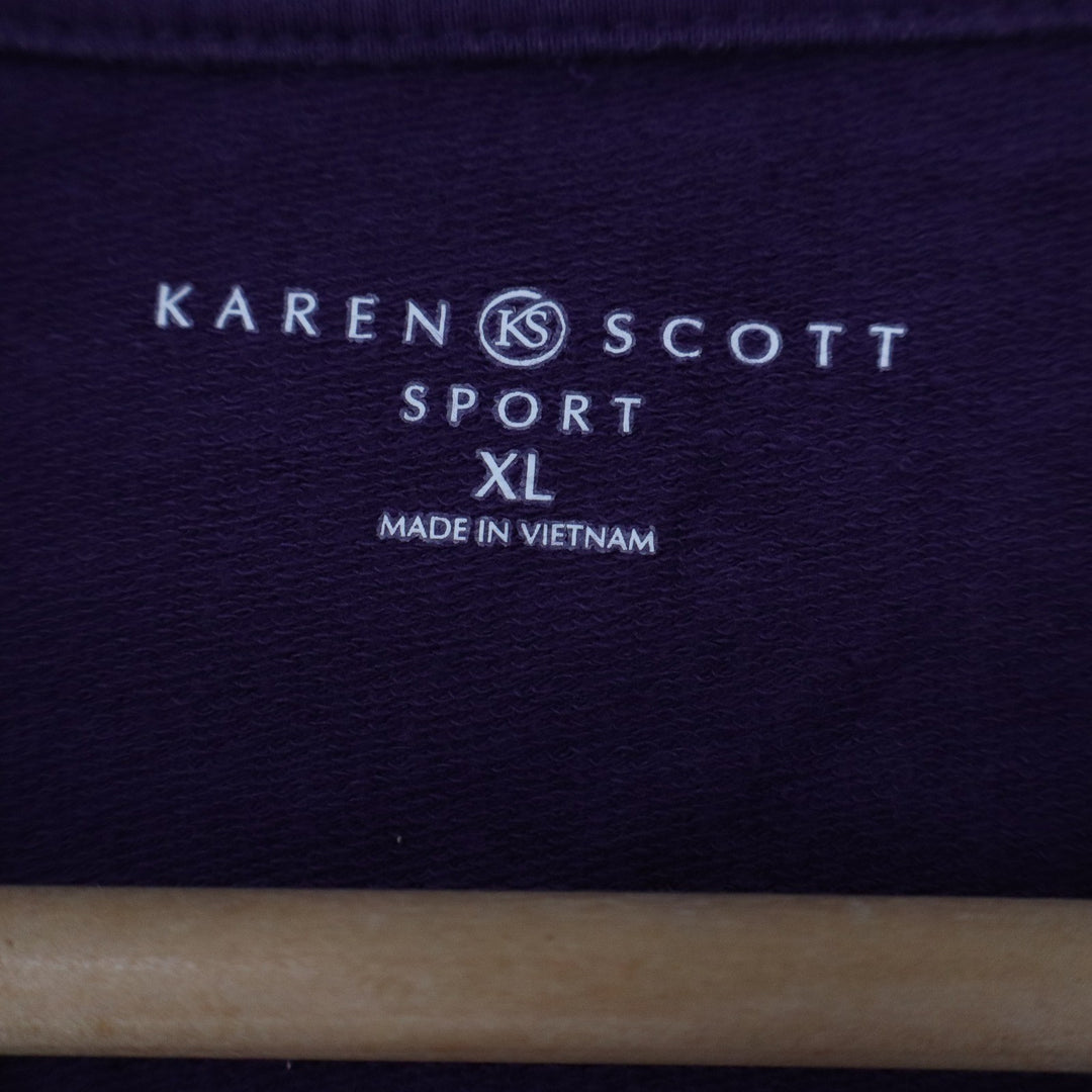 Karen Scott Sport Purple Open Front Cardigan XL 3/4 Sleeve Zip Pockets Cotton