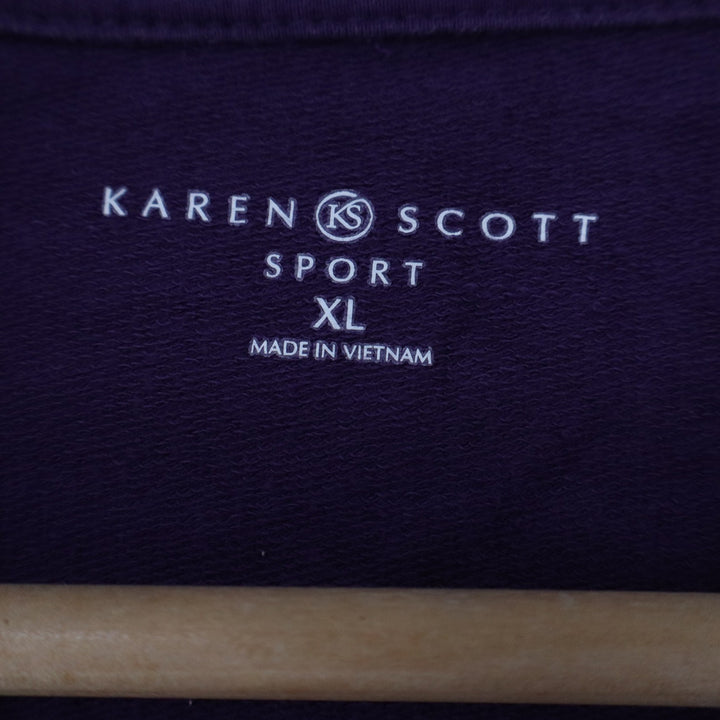 Karen Scott Sport Purple Open Front Cardigan XL 3/4 Sleeve Zip Pockets Cotton