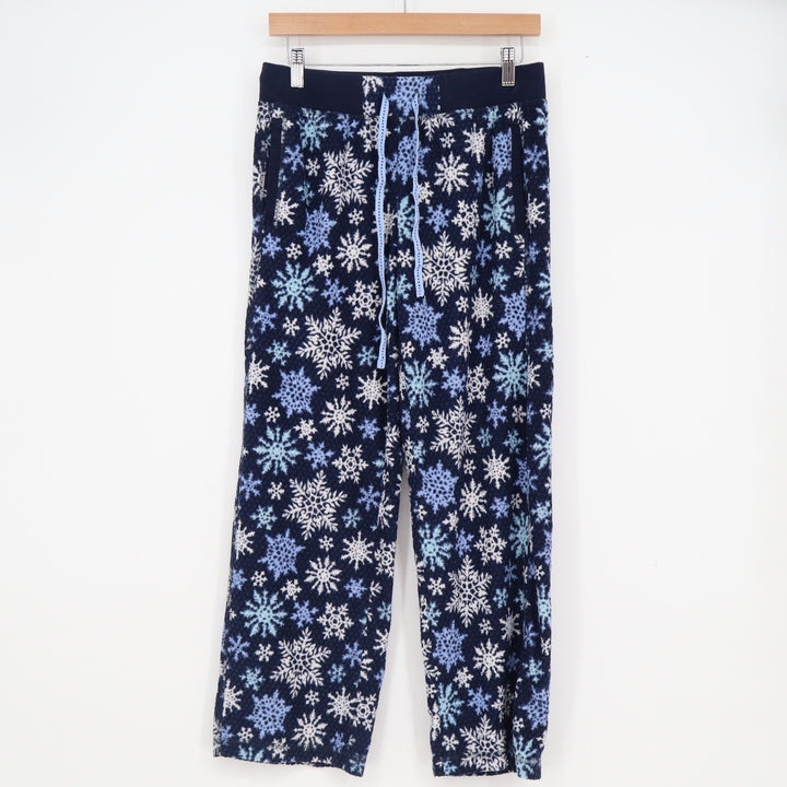 Nautica Womens Navy Blue Snowflake Fleece Pajama Pants Medium Holiday Lounge