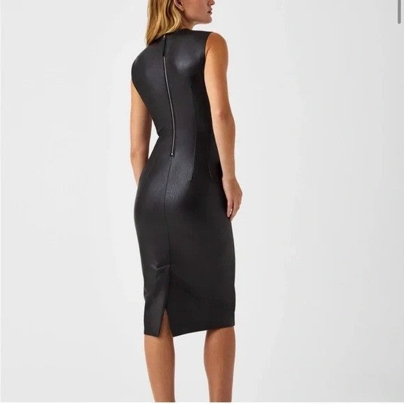 SPANX Il Fitted Dress Luxe Black Sleeveless Sheath Midi Bodycon Career Size S