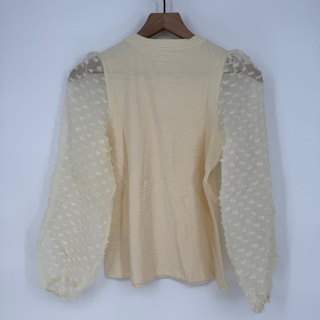 Maeve by Anthropologie Textured Puff Sleeve Top Ivory XXS