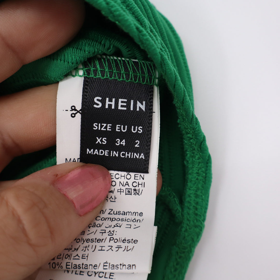 SHEIN One Piece Swimsuit Womens XS Bandeau Keyhole Textured Green Excellent