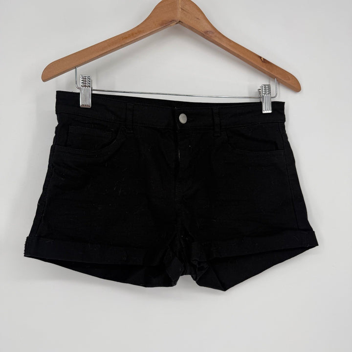 H&M Black Denim High Rise Cuffed Shorts Size 6