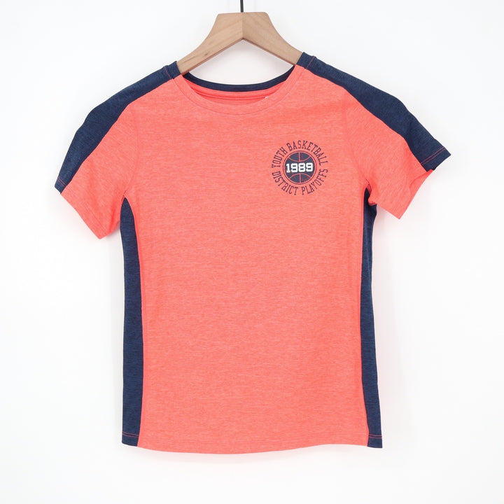 DSG Boys S 8-9 Pieced Graphic Movement Tee Cabana Coral Navy Blue Basketball