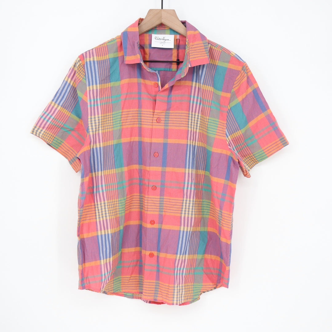 Walter Hagen Clubhouse Mens Small Madras Multi Plaid Cotton SS Button Down Shirt