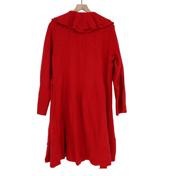 Soft Surroundings Cardigan Sweater Womens L Red Wool Layered Ruffle Open Front