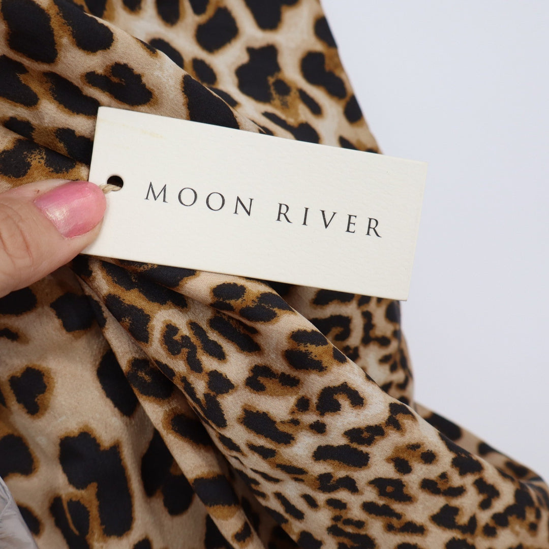 Moon River Dress Womens M Leopard Print Cowl Neck Ruched Midi Brown NWT