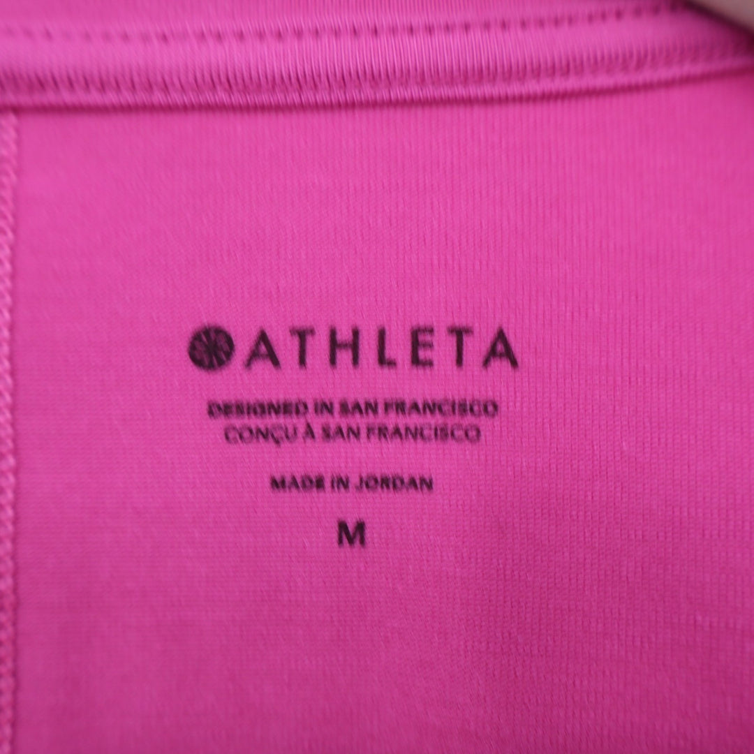 Athleta T-Shirt Womens Medium Hot Pink Stretch Crew Neck Short Sleeve Pullover
