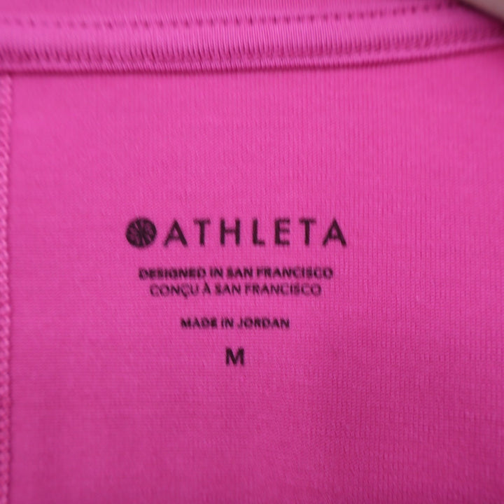 Athleta T-Shirt Womens Medium Hot Pink Stretch Crew Neck Short Sleeve Pullover