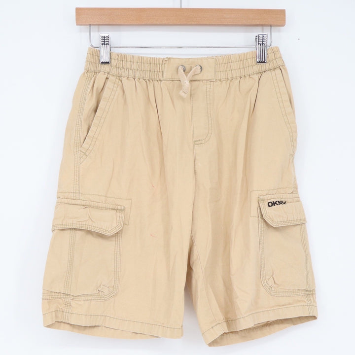 DKNY Cargo Shorts Men's Large Tan Elastic Waist Drawstring Cotton Utility Good