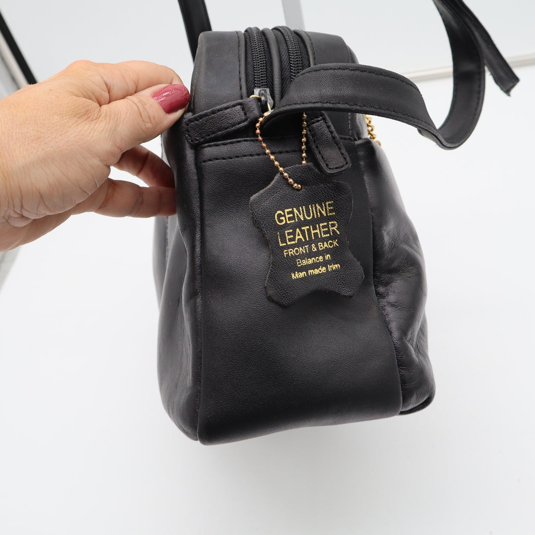 Unbranded Crossbody Bag Womens Medium Black Leather Multi-Zip Gold Trim Good
