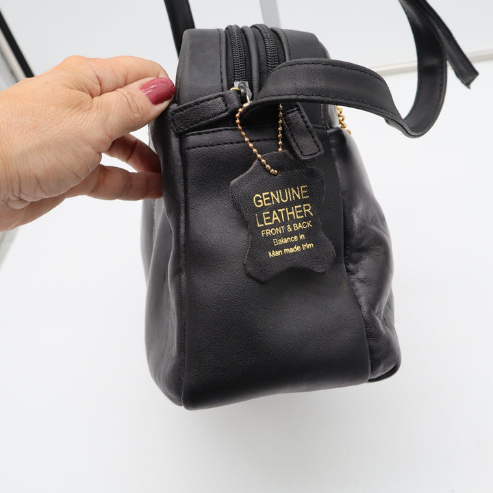 Unbranded Crossbody Bag Womens Medium Black Leather Multi-Zip Gold Trim Good