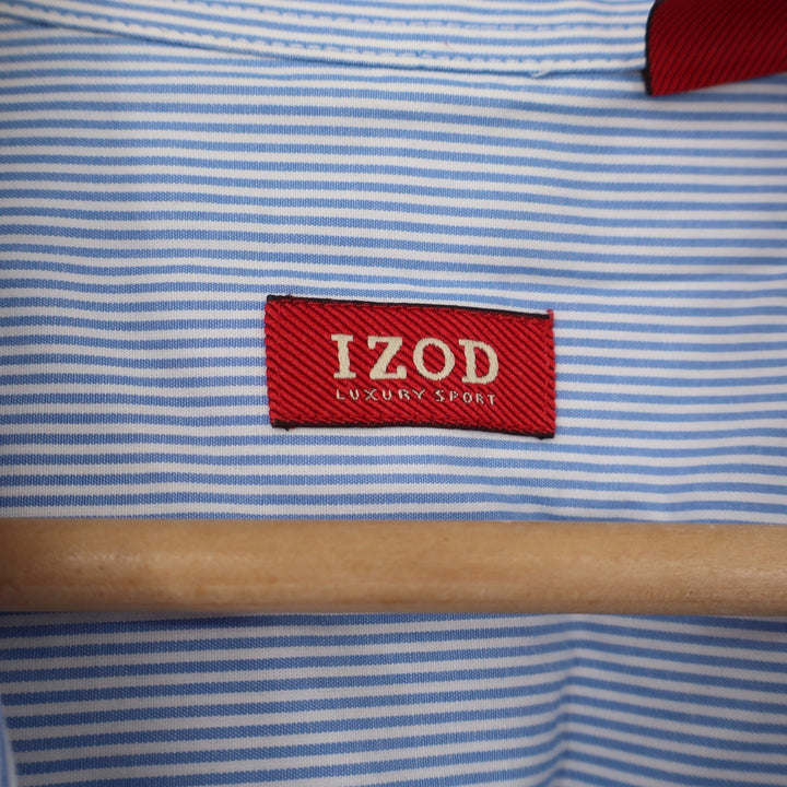 IZOD Shirt Mens 2XL Luxury Sport Blue Pinstripe Button-Down Long Sleeve Good