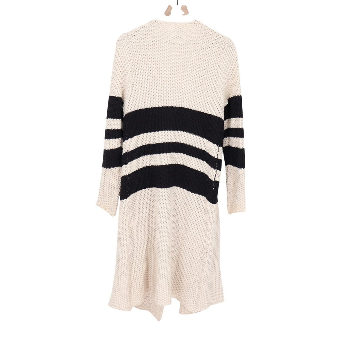 Chaser Cardigan Sweater Womens Medium Beige Black Striped Cotton Knit Open Front
