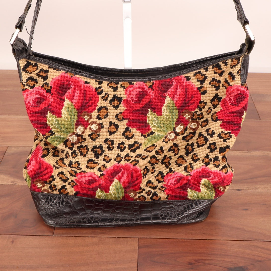 Clever Carriage Company Women Multi Floral Leopard Print Decorative Shoulder Bag