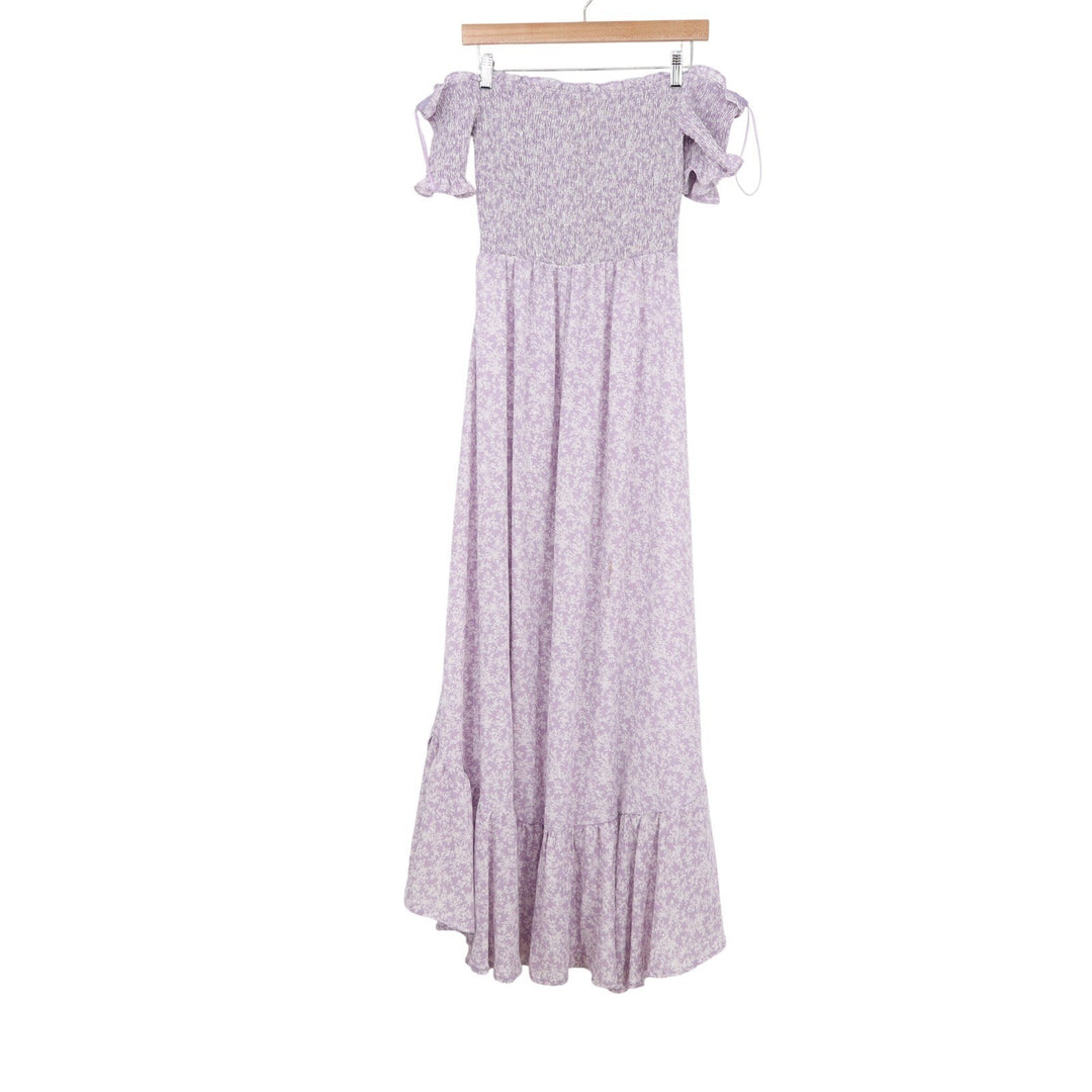Audrey Parks Francescas Perdita Lavender Floral Smocked High Low Maxi Dress M