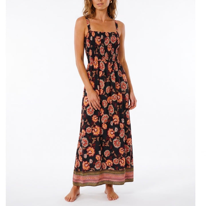 Band of Gypsies Smocked Floral Paisley Maxi Dress Black Red Large