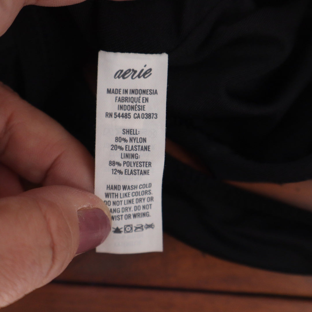Aerie Black Scoop Neck Bikini Top Wide Strap Solid Minimalist Swim Size L