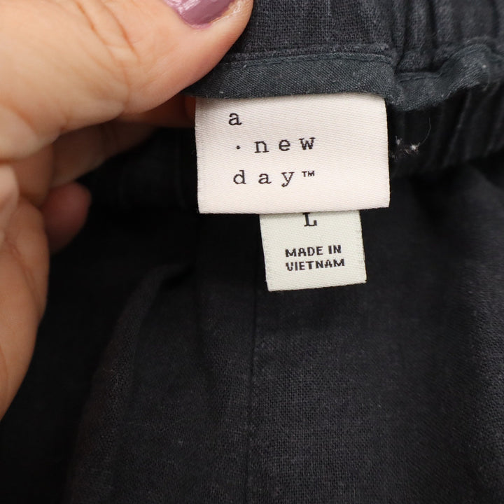 A New Day Womens Black Linen Blend Pull On Shorts Elastic Waist Size L