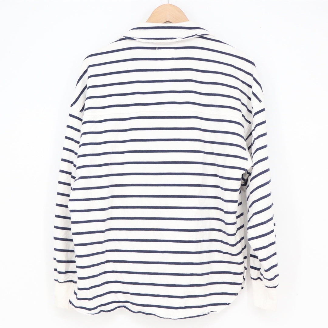 Aerie Women's Navy White Striped Long Sleeve Polo Shirt Cotton Relaxed XS