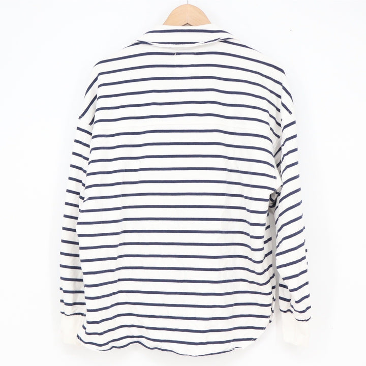 Aerie Women's Navy White Striped Long Sleeve Polo Shirt Cotton Relaxed XS