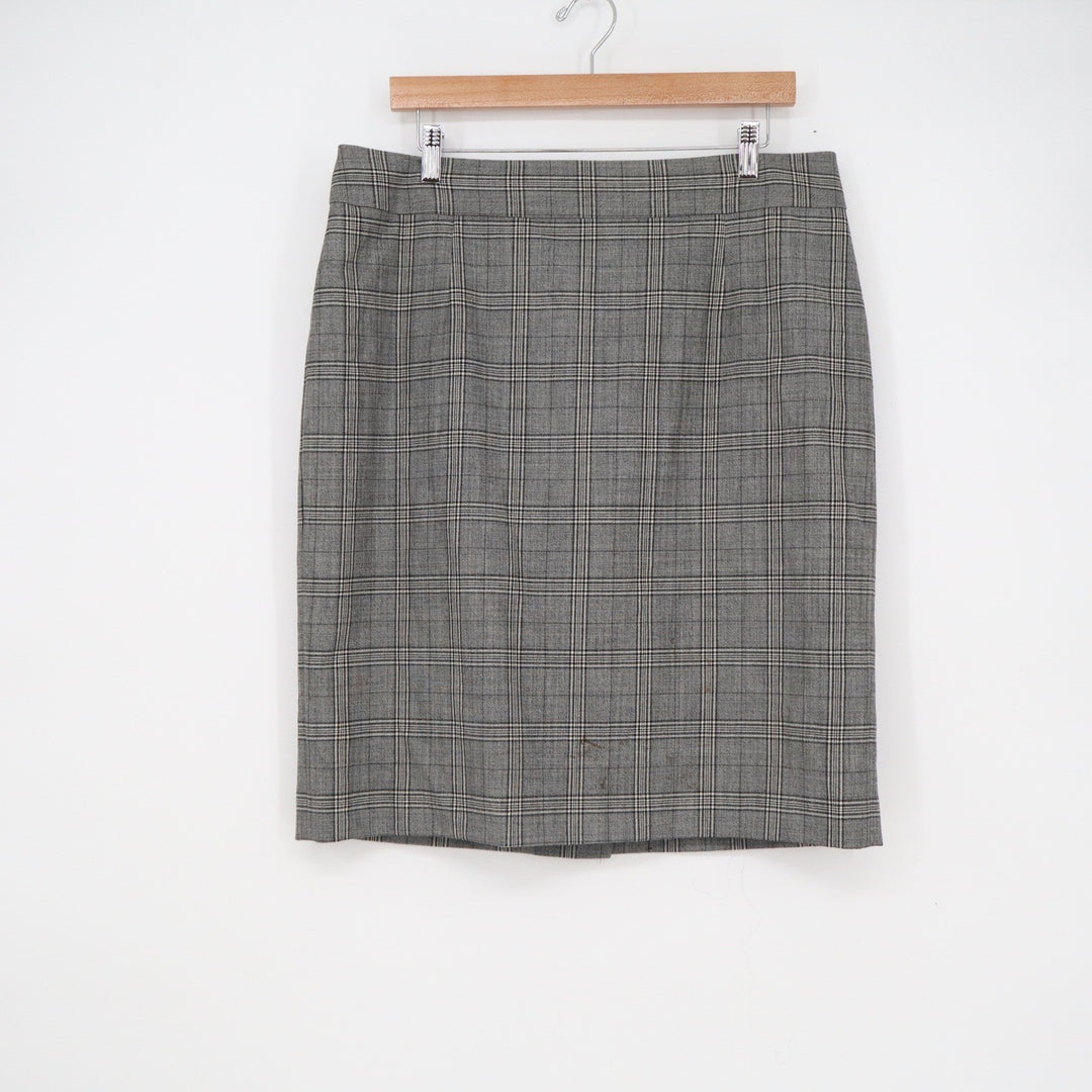 Banana Republic Gray Glen Plaid Wool Blend Pencil Skirt Size 14 Career Office