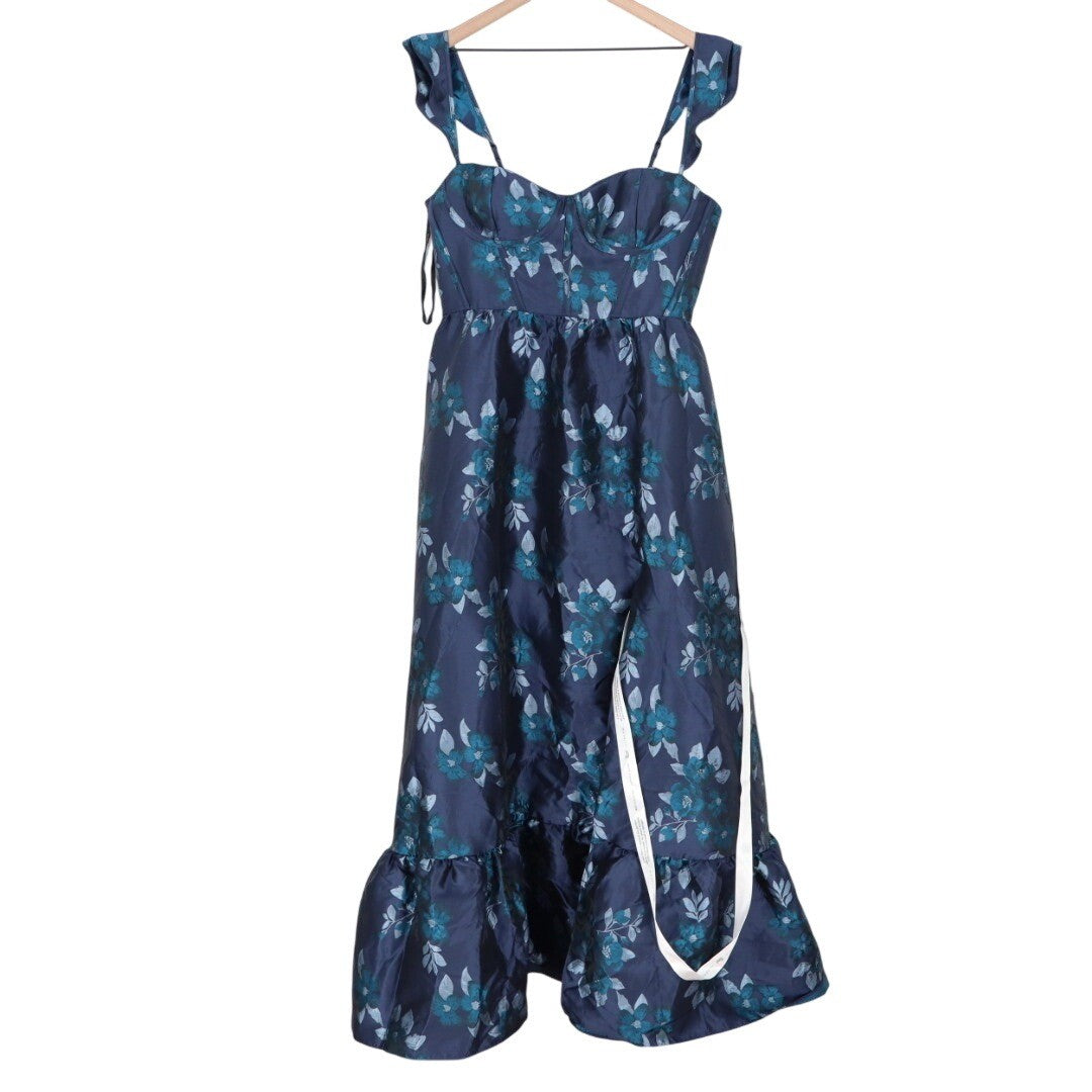 Dessy Collection Midnight Navy Floral Damask Maxi Dress Size 16R
