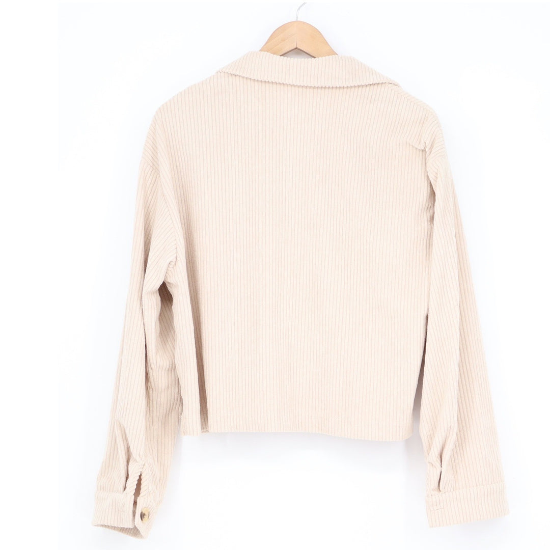 Unbranded Cream Beige Corduroy Cropped Shacket Button Down Jacket Large