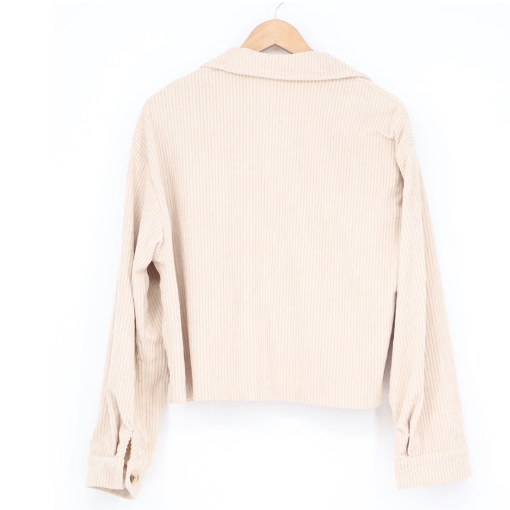 Unbranded Cream Beige Corduroy Cropped Shacket Button Down Jacket Large