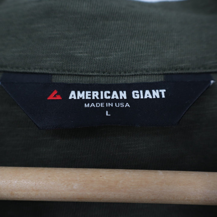 American Giant Premium Slub Shirt Mens Large Green Cotton Back Yoke Button Up