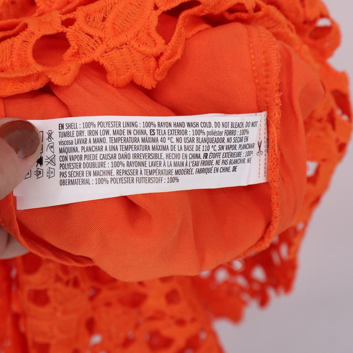 Endless Rose Orange Floral Guipure Lace Midi Dress Scalloped V-Neck Large