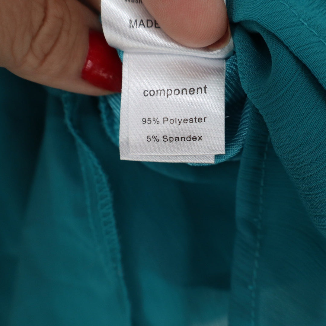 Gaharu Teal Chiffon Layered Blouse Short Flutter Sleeve Pleated Top XXL