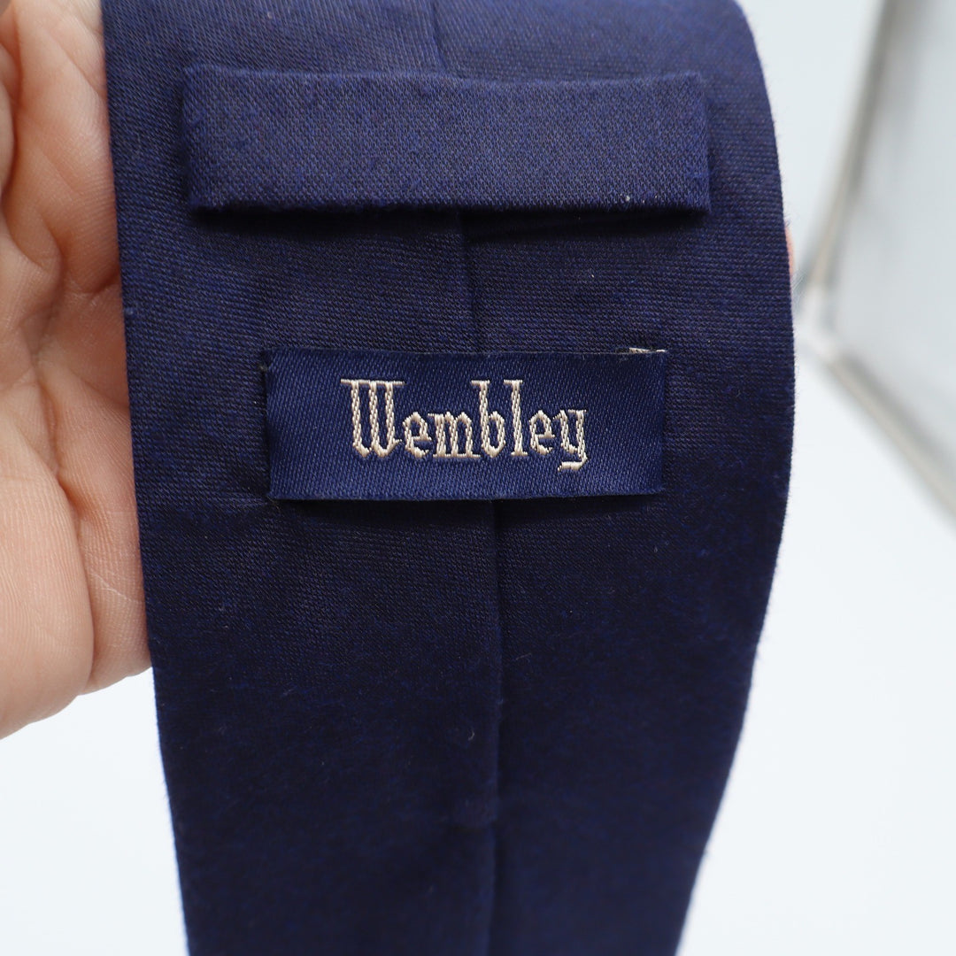 Wembley Necktie Mens OS Classic Navy Blue Solid Silk Blend Hand Made Excellent