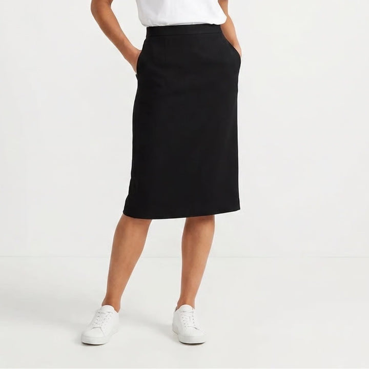 Black Pinstripe Midi Pencil Skirt Women Size S Tailored Office Business Wear