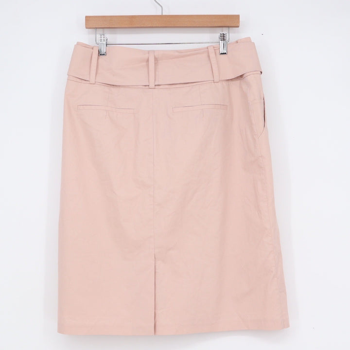 Spazio Pink Cotton Pencil Skirt High Waist Tie Belt Knee Length Size 10 US