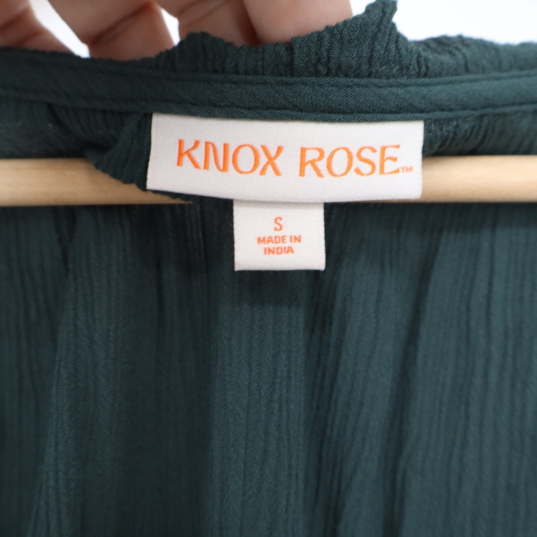Knox Rose Forest Green Boho Crochet Lace Long Sleeve Blouse Small
