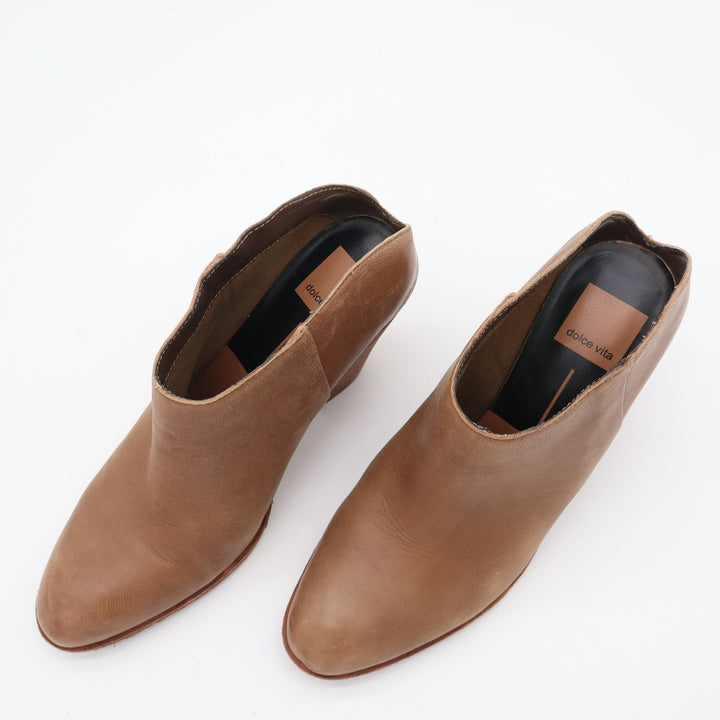 Dolce Vita Womens Tan Leather Stacked Block Heel Ankle Booties Size 8