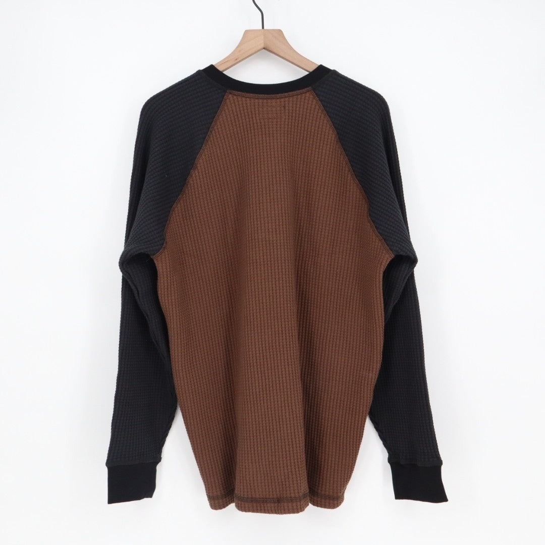 American Giant Shirt Mens XL Cocoa Black Colorblock Waffle Knit Henley Neck