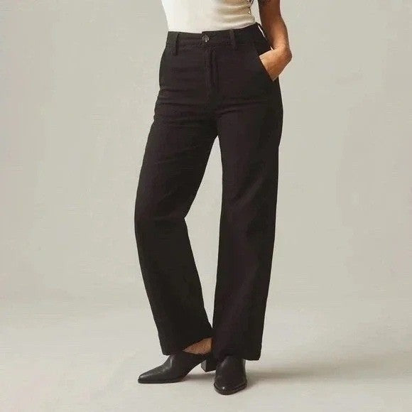 American Giant Ankle Pants Womens Large Black Cotton Pull On Wide Leg Casual