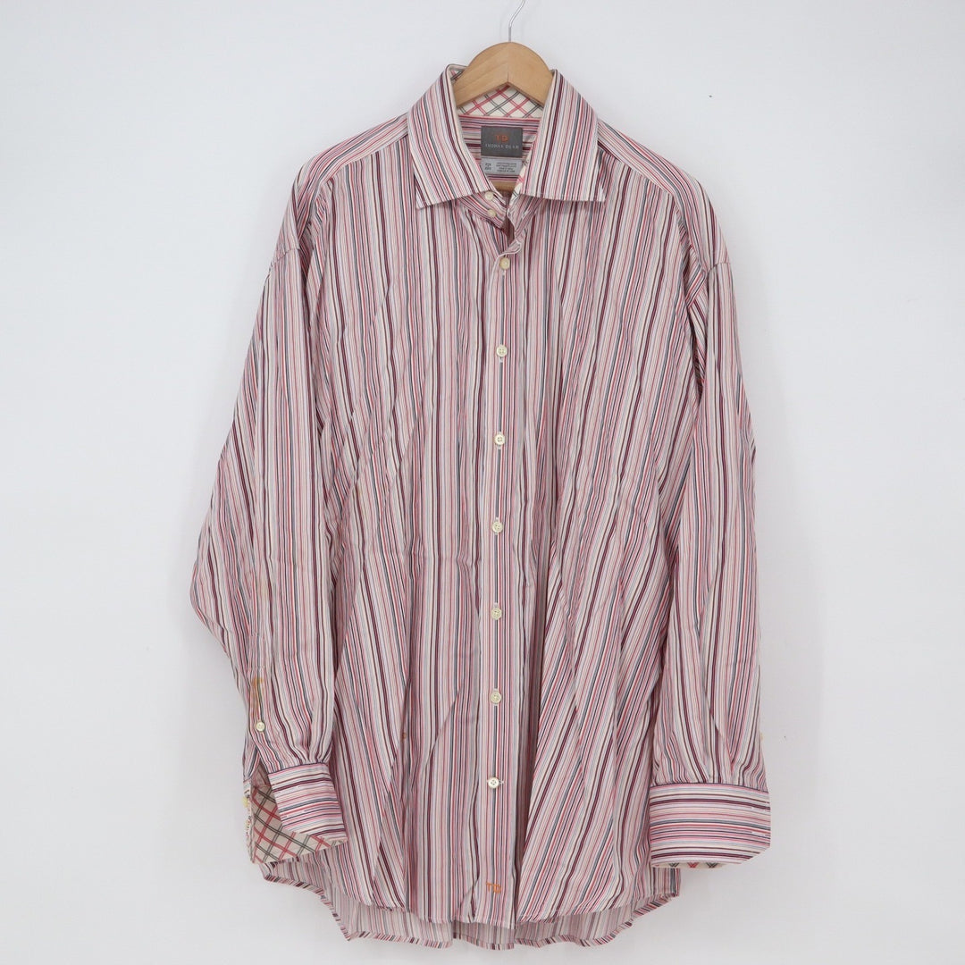Thomas Dean Button-Down Mens 2XB Shirtmaker's Cloth Multi-Stripe Red Blue Fair