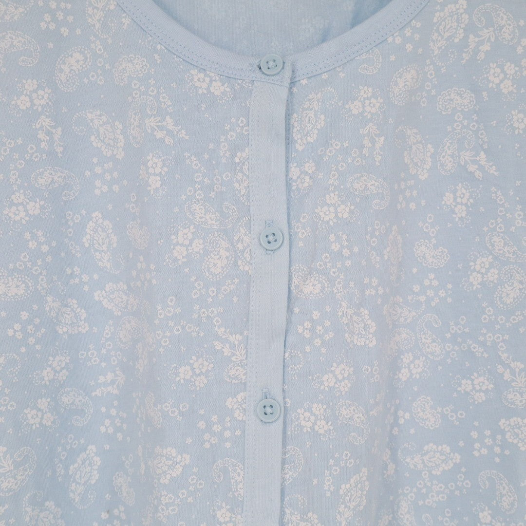 Charter Club Cropped Pajama Top Womens Medium Blue Floral Cotton Button Front